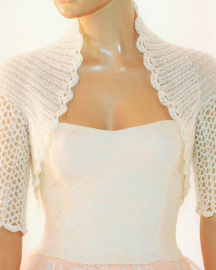 Bolero alb tricotat crosetat mireasa