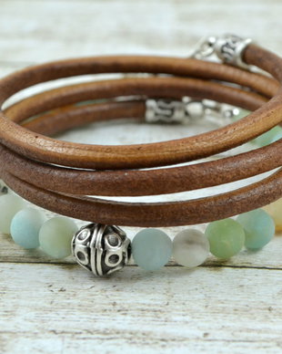 Bratara wrap din piele si pietre semipretioase ''Pebbles''