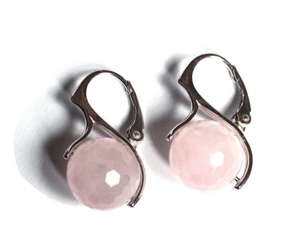 Cercei din Cuart roz si argint 925 - CE297 - Cercei casual delicati, cercei eleganti, cercei pietre semipretioase
