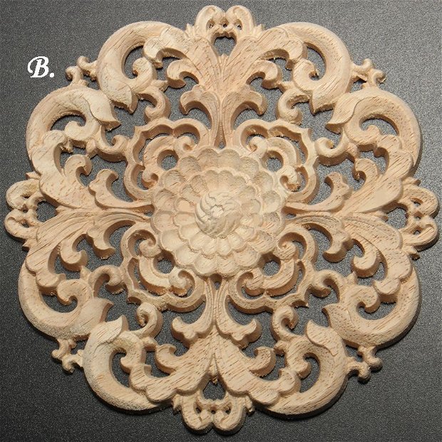 9709 - (1buc) Decoratiune, lemn de cauciuc sculptat nefinisat, mandala, 15cm