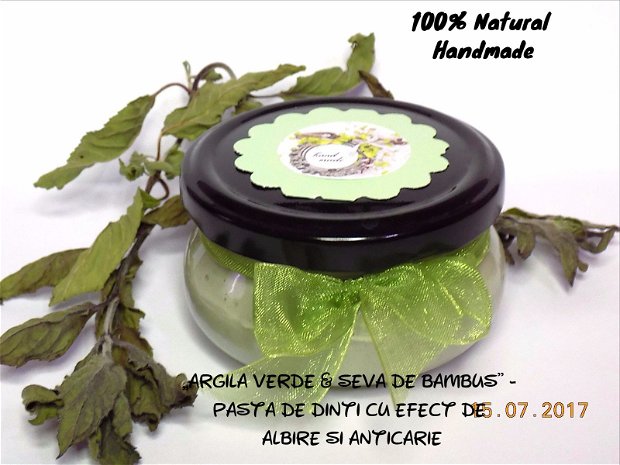 ,,ARGILA VERDE & SEVA DE BAMBUS'' - pasta de dinti naturala, cu efect de albire & anticarie (120ml)