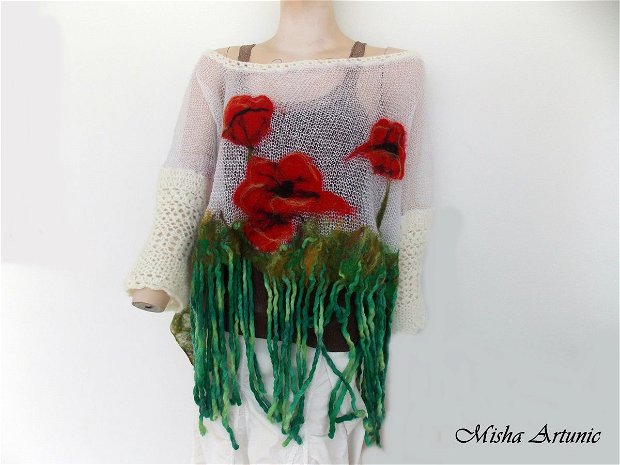 Vandut Pulover/ Bluza pentru seri racoroase de vara cu flori de vra impaslite