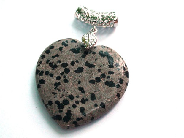 Pandantiv si cercei din Jasp dalmatian inima - PA082, CE082 - colier inima, colier pietre semipretioase, cadou romantic, colier casual, cadou pentru ea