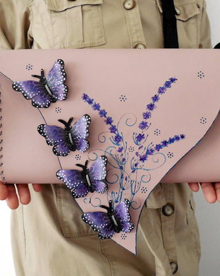 Geanta "Crossbody" handmade unicat- Lavander Butterfly