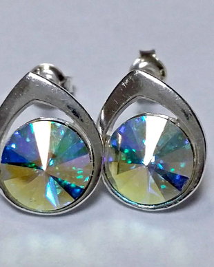 Cercei argint 925 cu piatra Swarovski Rivoli 8mm Crystal AB