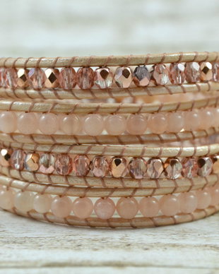Bratara wrap cu snur de piele, piatra soarelui si cristale  ''Summer shimmer''