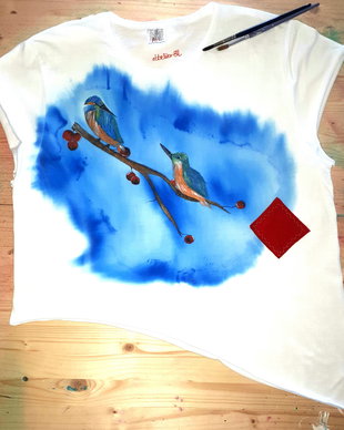Tricou pictat manual Blue