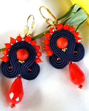 Cercei soutache rosu-bleumarin