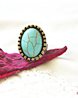 Inel reglabil cu cabochon de turcoaz