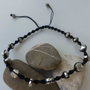 Bratara pentru glezna din ata si margele metalice din argint tibetan - Black and silver