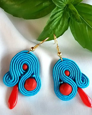 Cercei soutache turcoaz-rosu