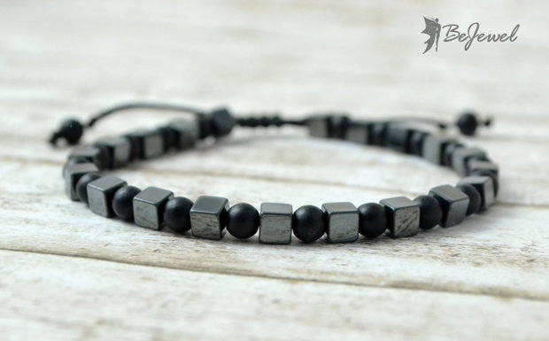 Bratara barbateasca cu onix mat si hematit ''Geometrics''