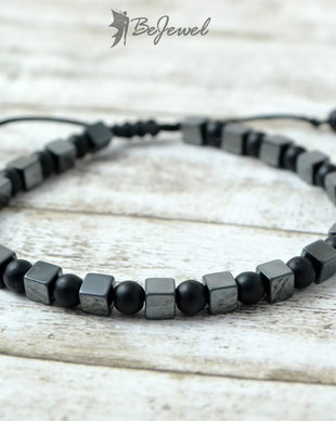 Bratara barbateasca cu onix mat si hematit ''Geometrics''