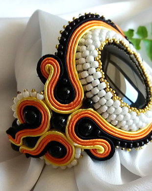 Bratara soutache portocaliu-negru