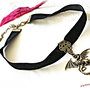 Colier choker negru cu dragon si cercei