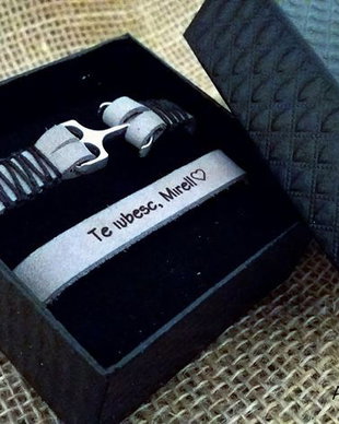 Bratara nautica de piele naturala, personalizata cu mesaj gravat