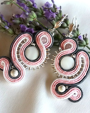 Cercei soutache roz-gri