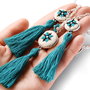 Set, colier si cercei  cu ciucuri si  broderie manuala pe panza taraneasca cod 605.