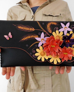 poseta plic handmade unicat din piele - Gipsy Flowers