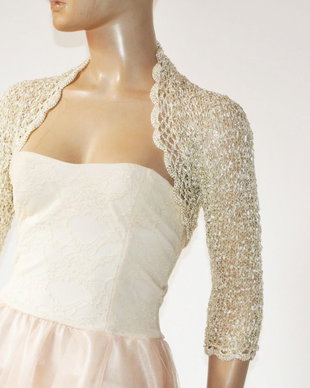 Bolero tricotat alb auriu