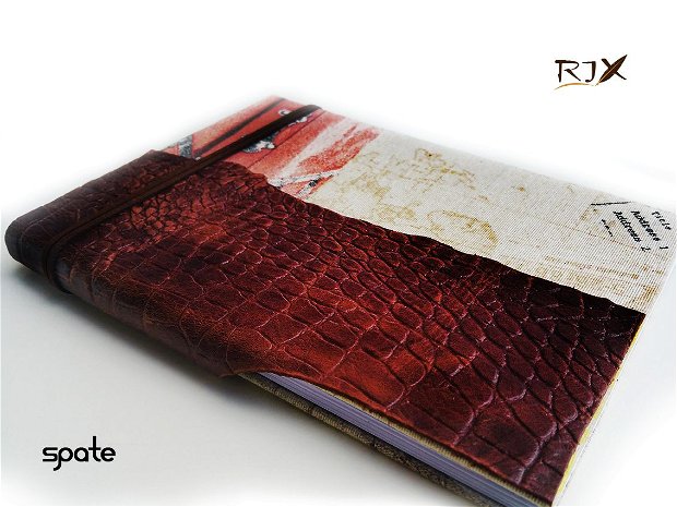 Jurnal "cheia" - jurnal cu coperte tari imbracate in bumbac cu imprimeu si piele texturata, aplicata ulterior