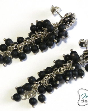 Cercei agate negre, frosted - 10023
