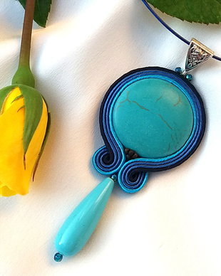 Pandantiv soutache albastru cu turcoaz