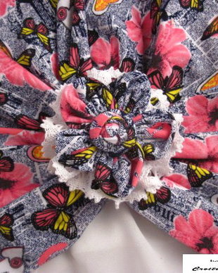 Turban gri cu fluturi si flori roz