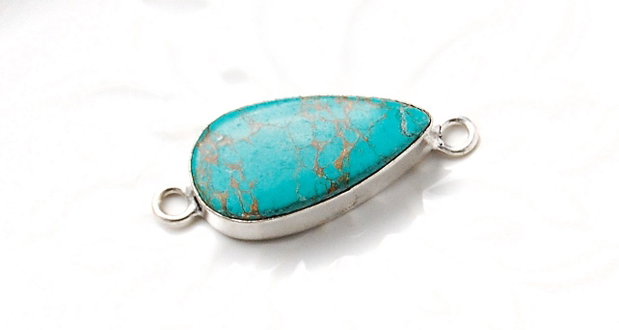 Conector Magnezit - Copper turquoise montant in rama de alama argintata