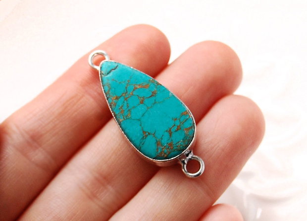 Conector Magnezit - Copper turquoise montant in rama de alama argintata