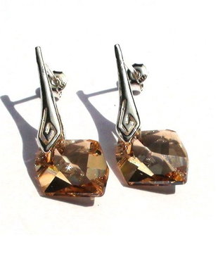 Cercei geometrici din Argint 925 si Cristale Swarovski cosmic - CE119.2 - cercei galbeni / aurii, cercei casual cu surub