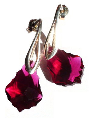Cercei rosii din Argint 925 si Cristale Swarovski baroc - CE033.4 - cercei rubin casual cu surub, cercei romantici delicati, cadou pentru ea