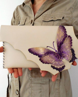 poseta plic handmade unicat din piele - Butterfly
