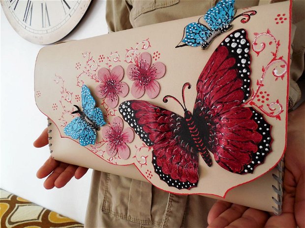 Geanta "Crossbody" handmade unicat- Cherry Blossom with Butterflies