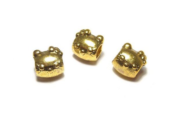Margele din metal, auriu antichizat, Kitty, 7.5x7.5 mm