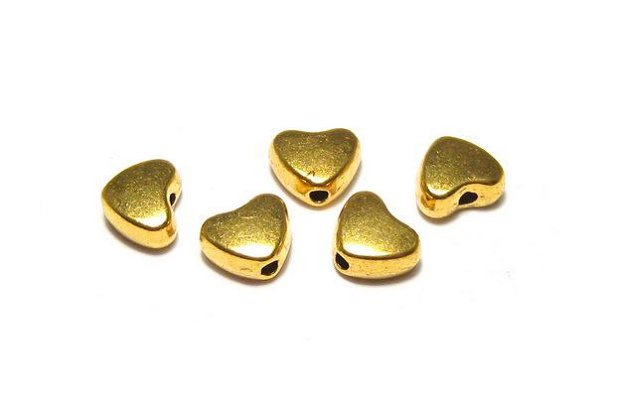 Margele din metal, auriu antichizat, inimioara, 5x6 mm