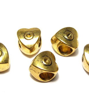 Margele din metal, auriu antichizat, inimioara, 10x9.5 mm