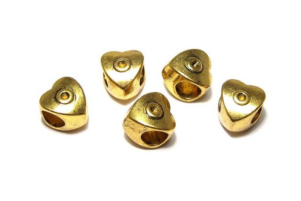 Margele din metal, auriu antichizat, inimioara, 10x9.5 mm