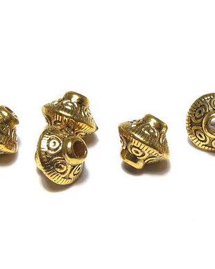 Margele din metal, auriu antichizat, biconice, 7x6 mm