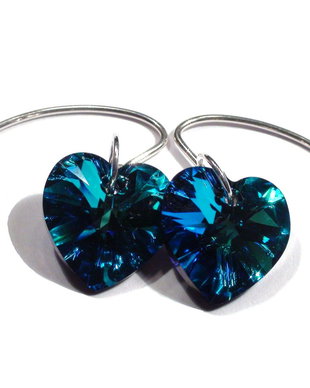 Cercei albastri stralucitori din Argint 925 si Cristale Swarovski inima - CE154.2 - cercei romantici, cercei cu inimioare