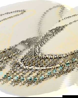 colier statement argintiu cu cristale bleu , nou - REZERVAT