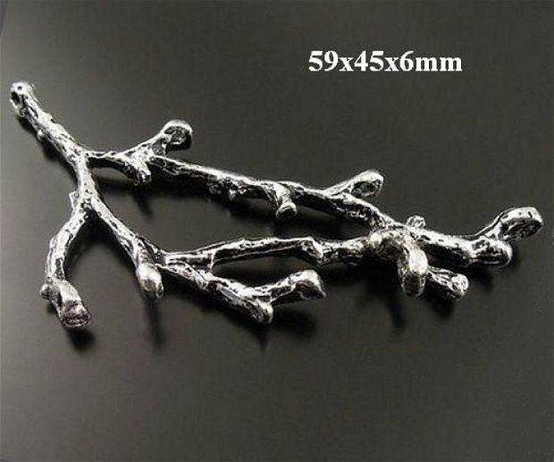 6662 .1 - (3buc) Pandantiv charms / link, ramura / crenguta pom, aliaj metalic argintiu