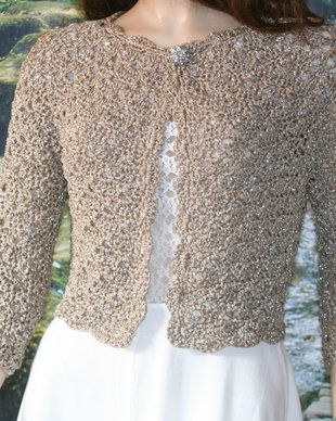 Bolero crosetat beige maroniu, argintiu