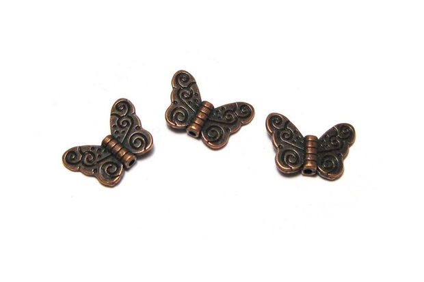 Margele din metal, cupru, fluture, 11x15 mm
