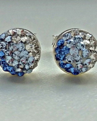 Cercei argint 925 platou 6mm cu Ceralun si Swarovski Elements Crystal,Light Sapphire,Sapphire
