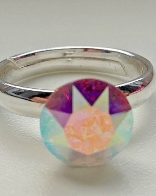 Inel argint 925 reglabil cu piatra Swarovski Chaton 8mm Crystal AB