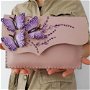 poseta plic handmade unicat din piele - Fuchsia Butterflies#2.1