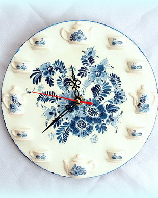 Ceas de perete cu motiv folk albastru 1484