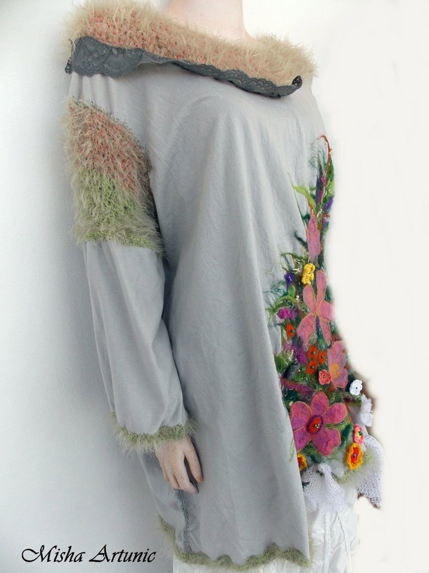 Bluza boho chic cu aranjament floral impaslit
