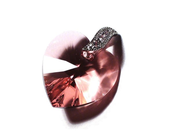 Pandantiv rose peach din Cristale Swarovski inima si argint 925 - PA155.1 - Colier casual delicat, colier elegant, colier romantic inima